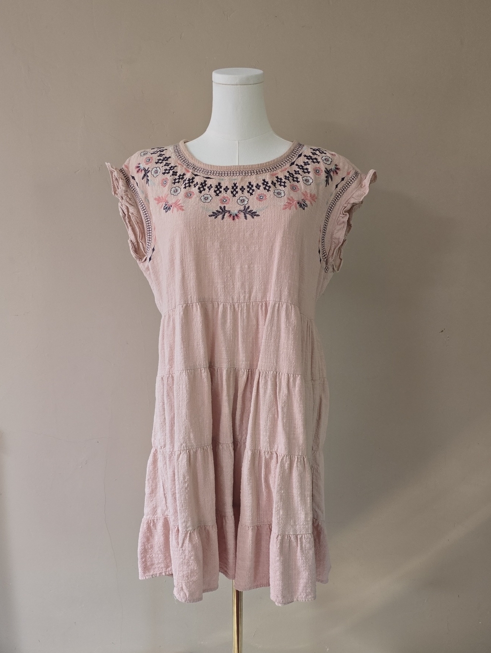 Knox Rose Blush Pink Embroidered Tiered Mini Dress